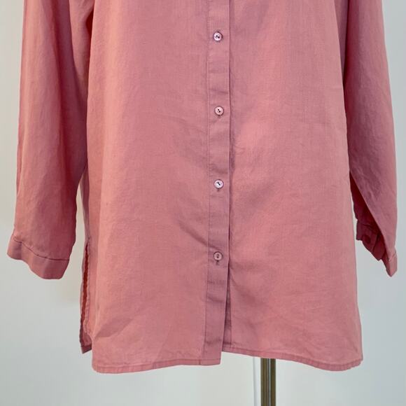 Eileen Fisher Organic Linen Blend Long Sleeve Button Up Shirt Blouse Pink L - Picture 3 of 10
